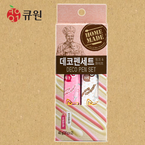 큐원 홈베이킹 데코펜세트 핑크&amp;화이트 40g